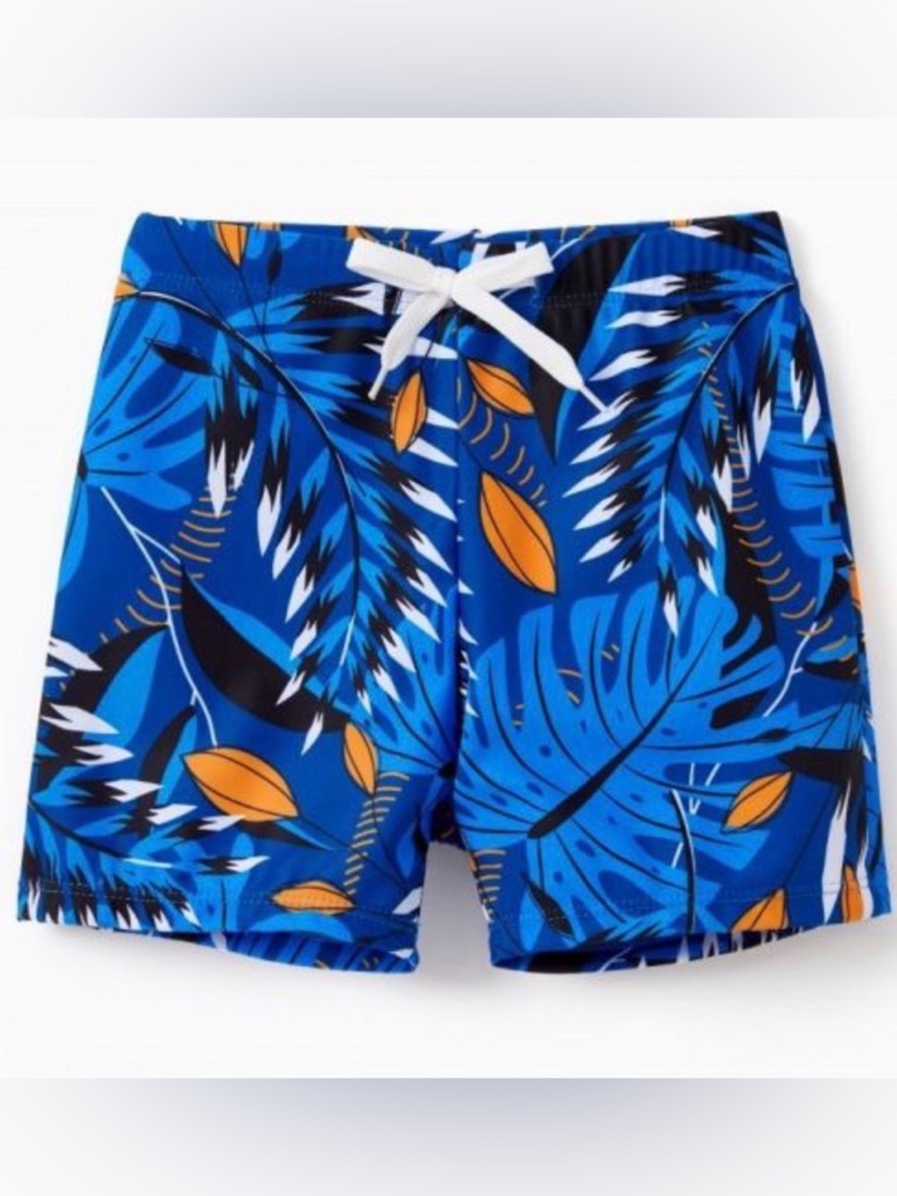 PatPat Toddler Blue Tropical Leaf Swim Shorts with Orange Accents Size 3-4 Y NWT